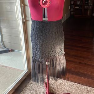 Asymmetrical Black Lace and Tulle Skirt